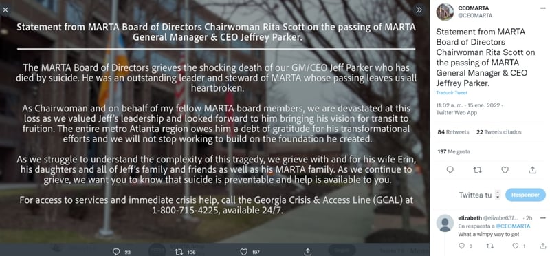 Jeffrey Parker dies: The MARTA statement