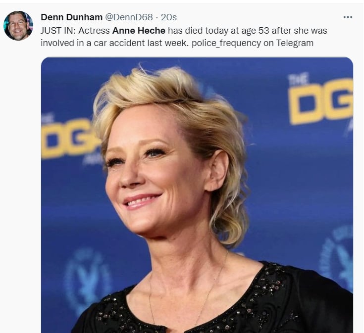 THE DEATH OF ANNE HECHE IS CONFIRMED