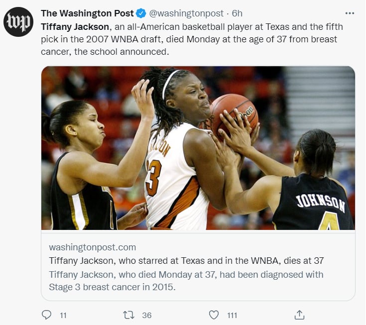 Basketball player Tiffany Jackson dies "one of the best players"