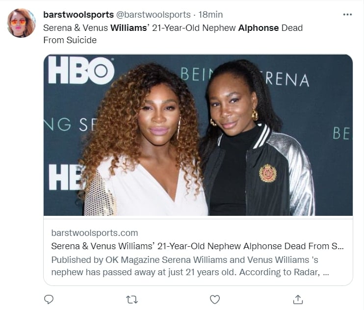 Nephew Serena Williams dies: Had he already tried to commit suicide?