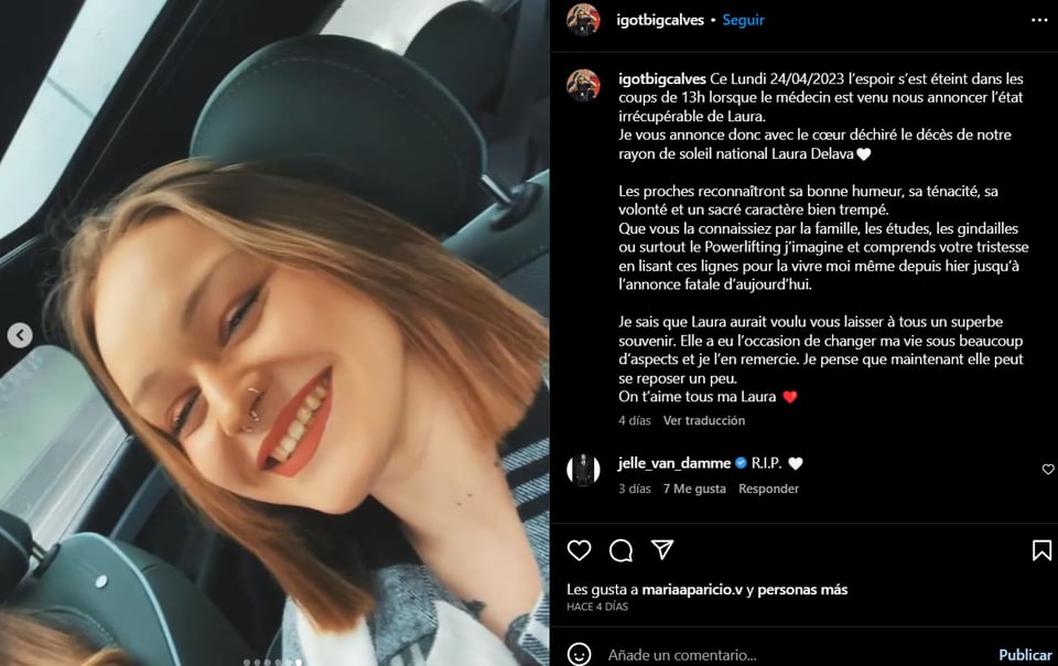 Sportswoman Laura Delava dies: "We all love you Laura"