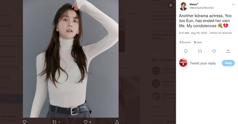 Yoo Joo Eun: "No lloren por favor"