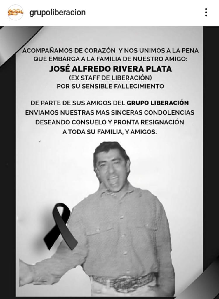 The tragedy again comes to the Liberación group with unexpected death, former staff member José Alfredo Rivera
