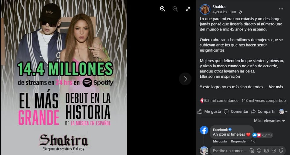 La colombiana agradeció en redes el apoyo que le dieron