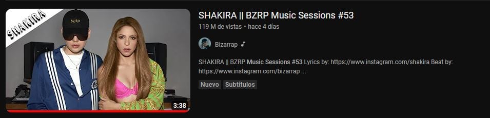 El éxito de Shakira y BZRP cuenta con más de 100 millones de reproducciones tan solo en YouTube
