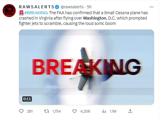 Avión errático sobre Washington provoca despliegue militar y termina chocando