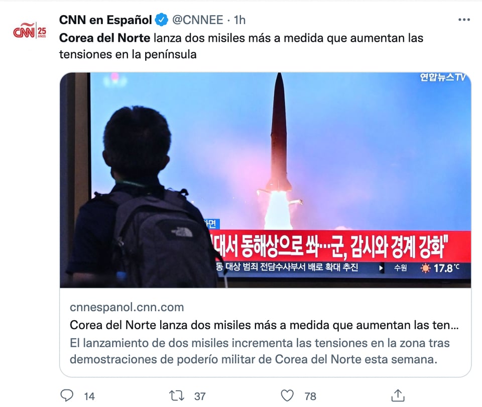 Corea del Norte dispara nuevo misil hacia el mar