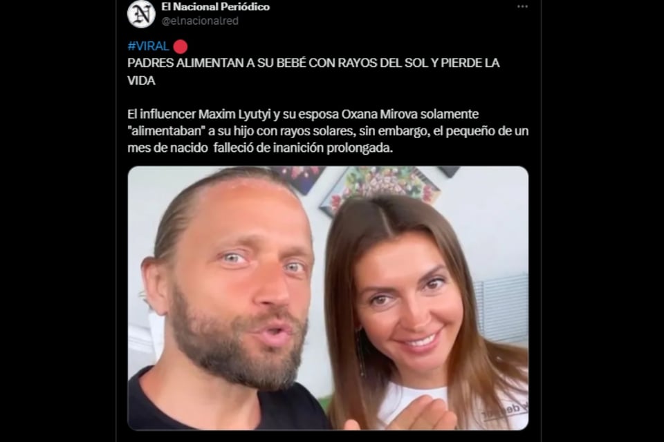 Influencers matan de hambre a su bebé, influencers, Maxim Lyutyi, Oxana Mironova, bebé,