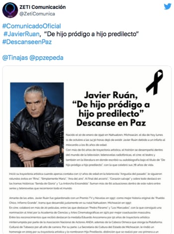Soap opera actor Javier Ruán dies