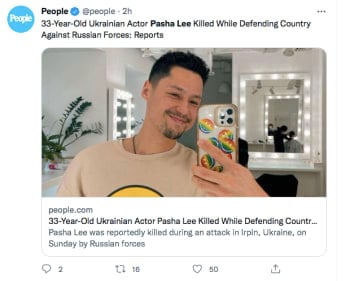 Actor murdered in Ukraine