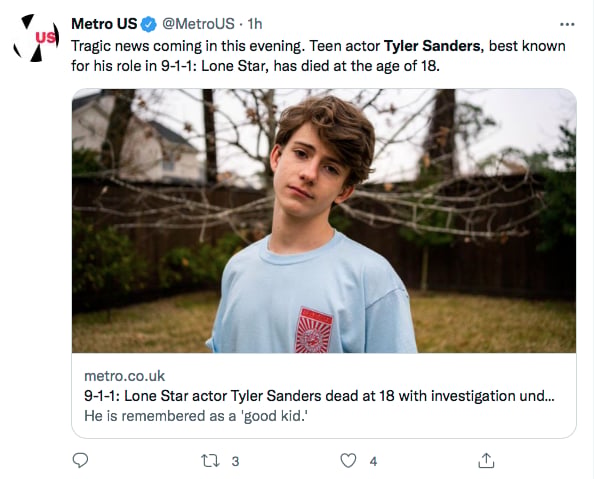 The actor passed away at the age of 18.