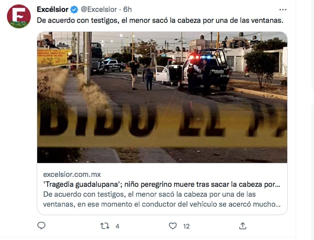 Virgin of Guadalupe dies child 