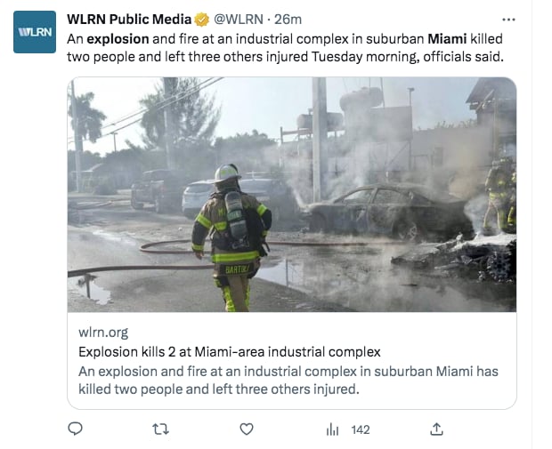 Explosión en Miami deja dos muertos