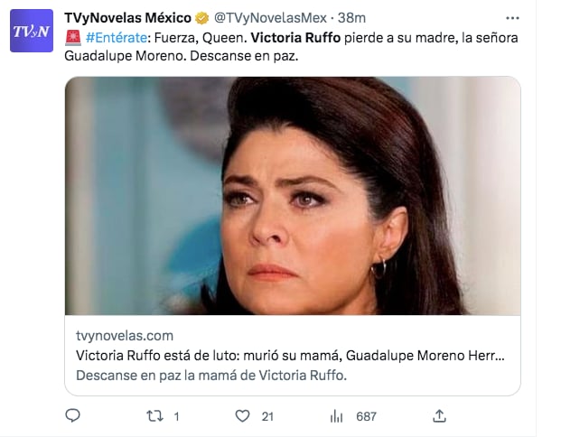 Muere mamá de Victoria Ruffo
