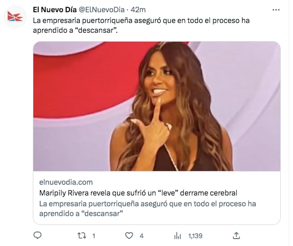 Maripily Rivera suffers a stroke