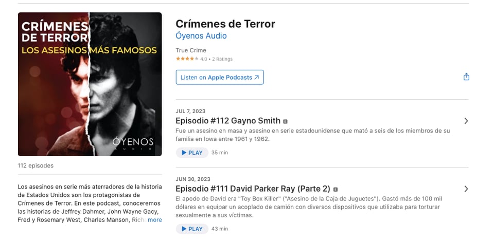 Escucha el podcast Crímenes de Terror