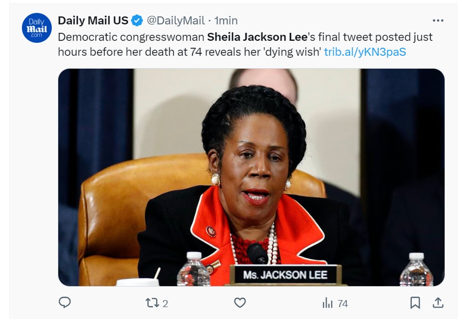 Sheila Jackson Lee, congresista, eeuu, muerte,