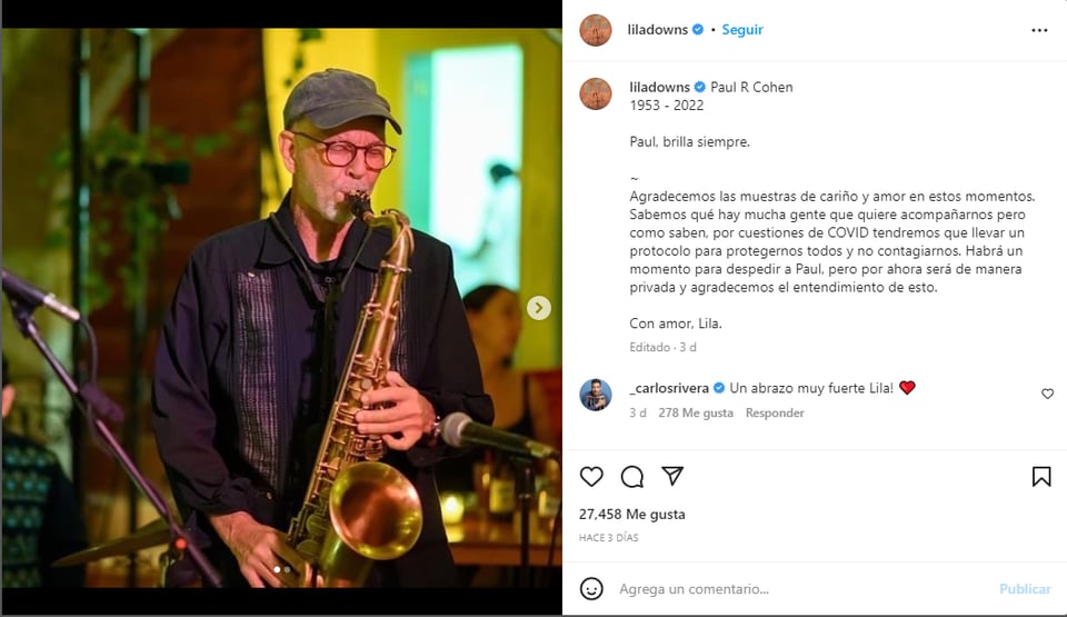 Informan de qué murió Paul Cohen, músico y esposo de Lila Downs