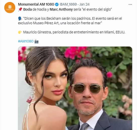 Filtran detalles boda de Marc Anthony y Nadia Ferreira