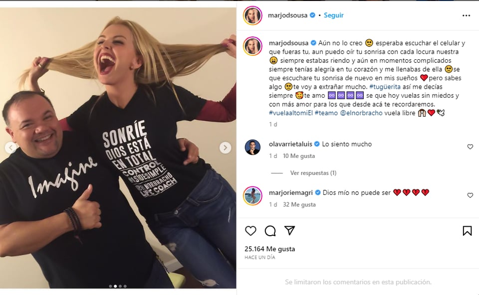 La actriz Marjorie de Sousa se viste de luto por cercana pérdida