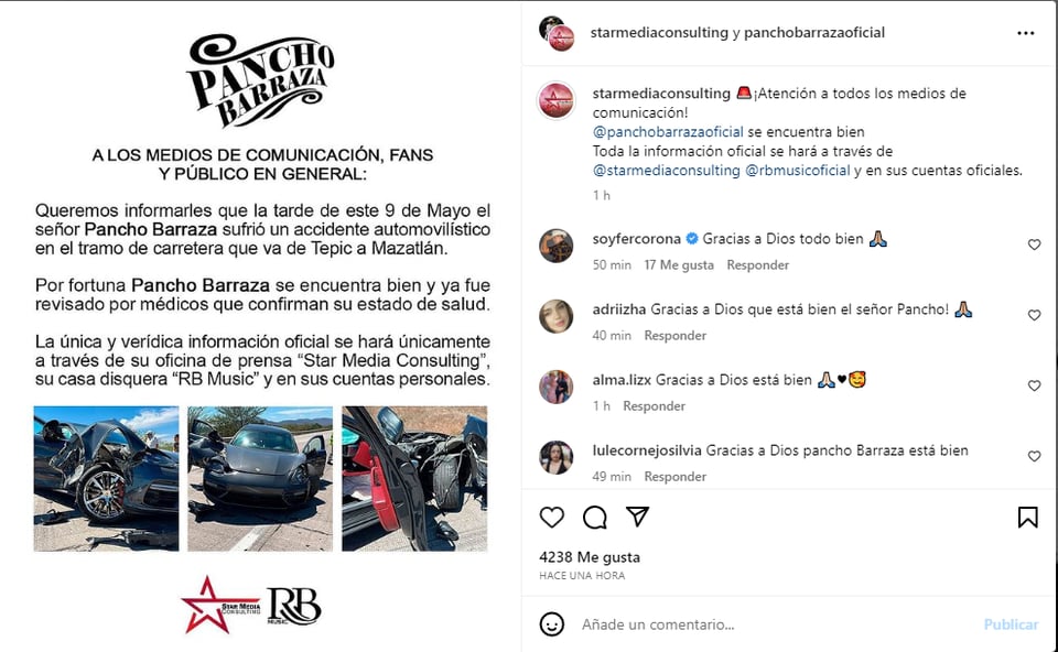 El cantante mexicano Pancho Barraza sufre trágico accidente automovilístico