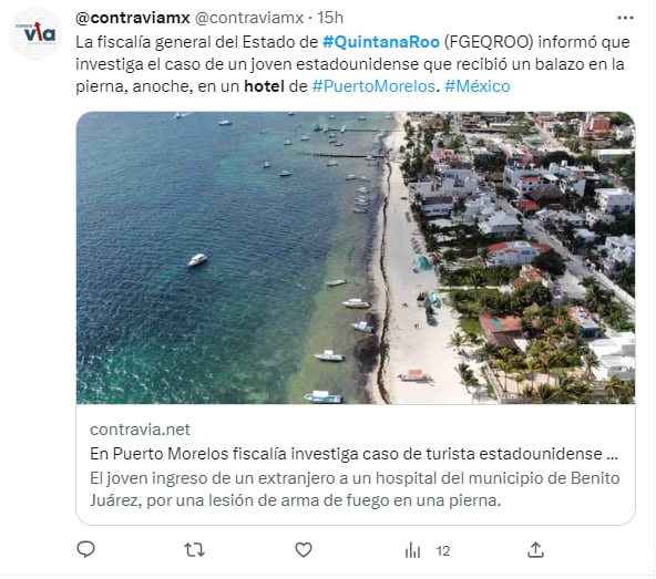 Estadounidense menor de edad es baleado en destino turístico de México