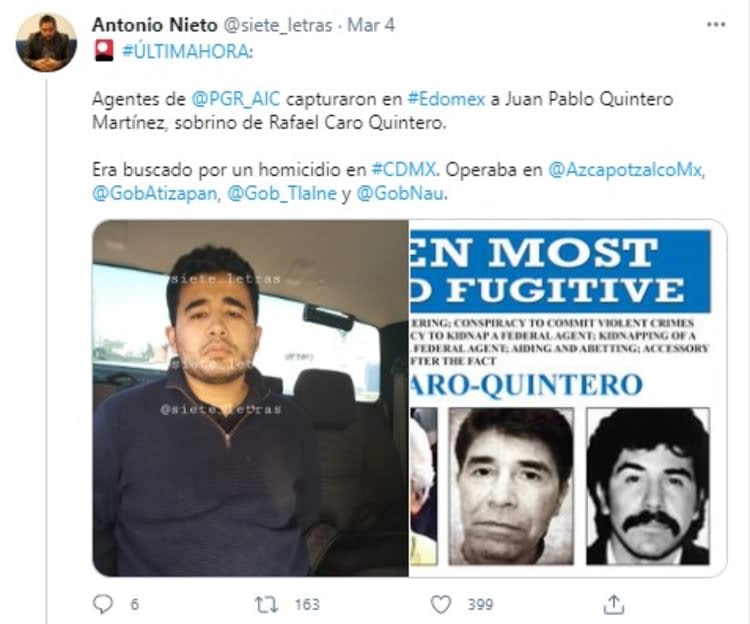 Operator Caro Quintero, Juan Pablo Quintero, nephew