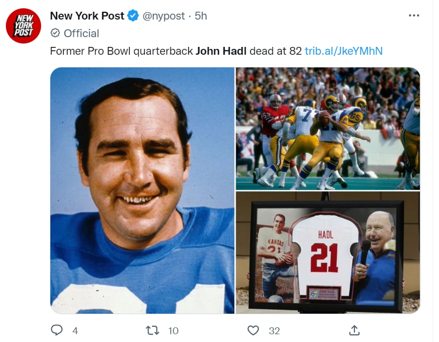 Muere jugador John Hadl