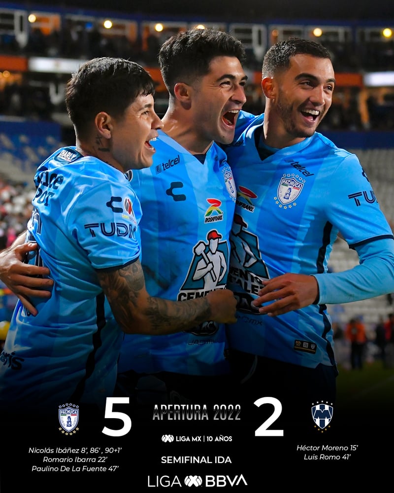 Pachuca golea a Monterrey en la semifinal de ida