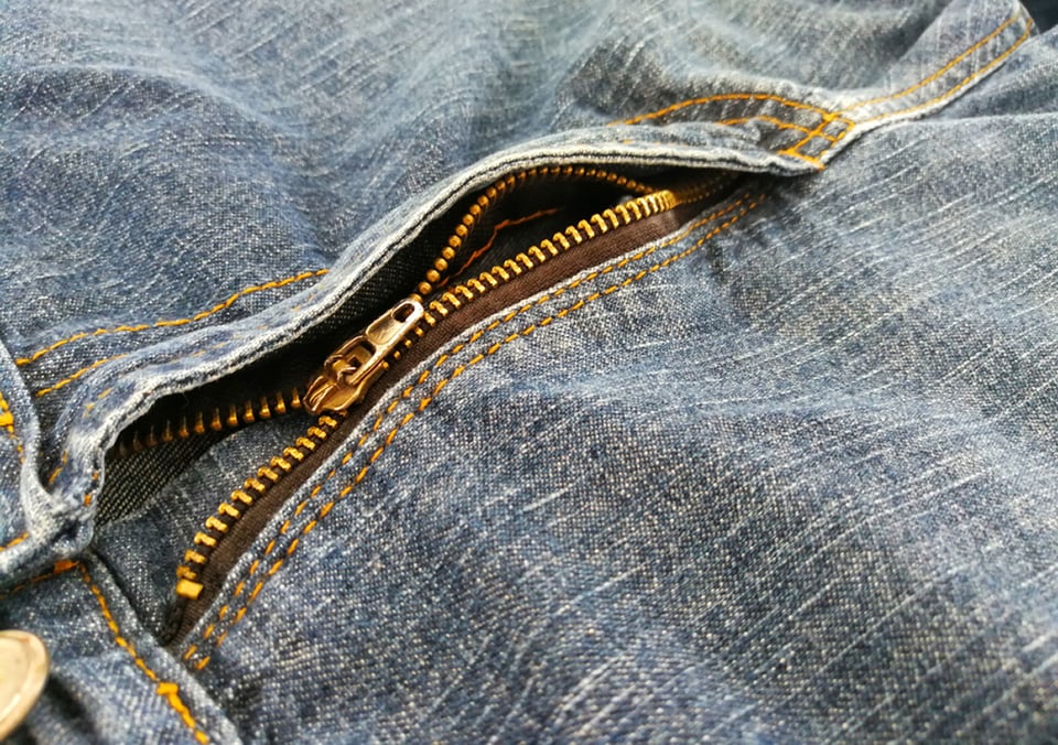 Fixing a broken zipper, blue jeans