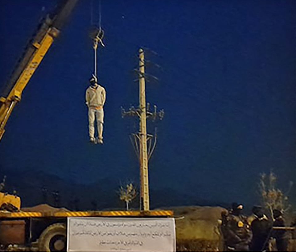 Authorities released a collage of images of Rahnavard hanging from the crane