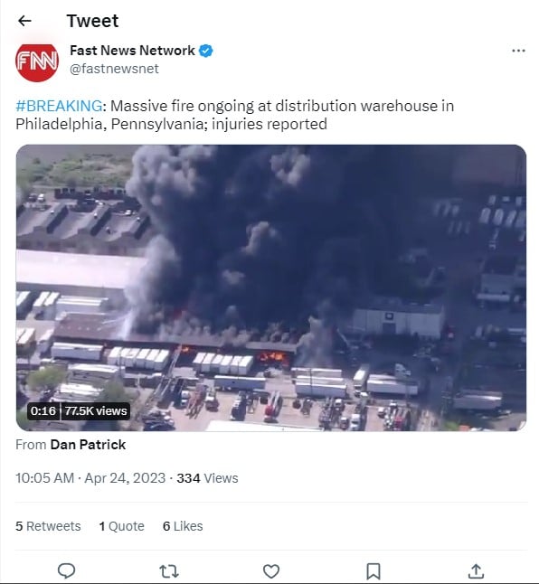 Incendio en almacén de Filadelfia