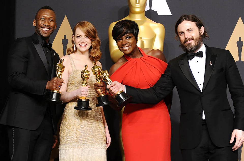 Actors, Mahershala Ali, Emma Stone, Viola Davis. Casey Affleck