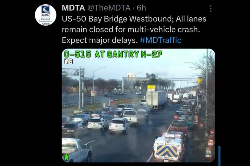 Accidente en Puente de la Bahía en Maryland, Ruta 50, Estados Unidos, Choque, MundoNOW