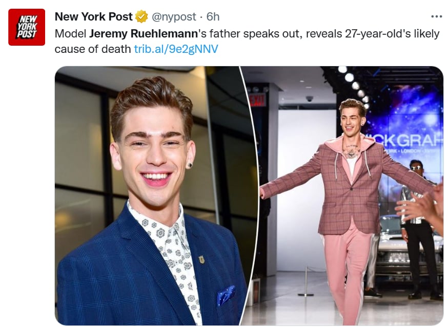 Muere modelo Jeremy Ruehlemann