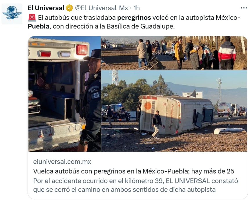 Vuelca autobús peregrinos Puebla