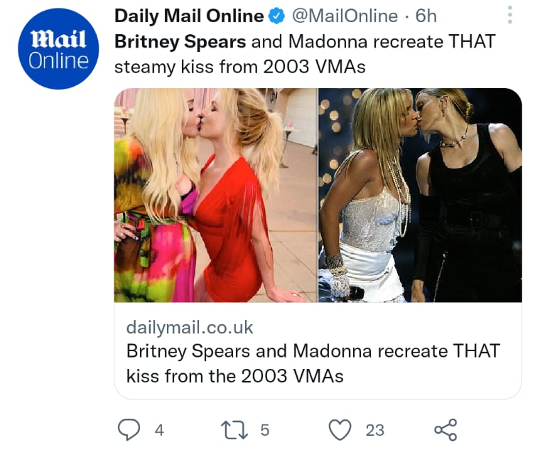 Madonna and the princess of pop star in a kiss