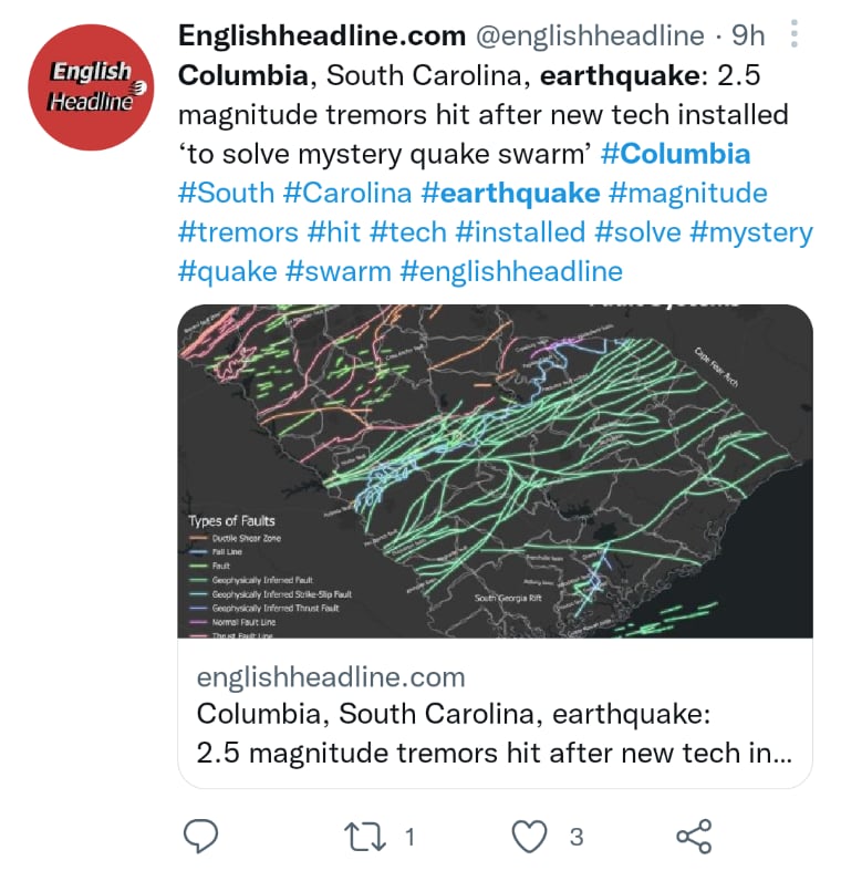 Terremoto Carolina del Sur