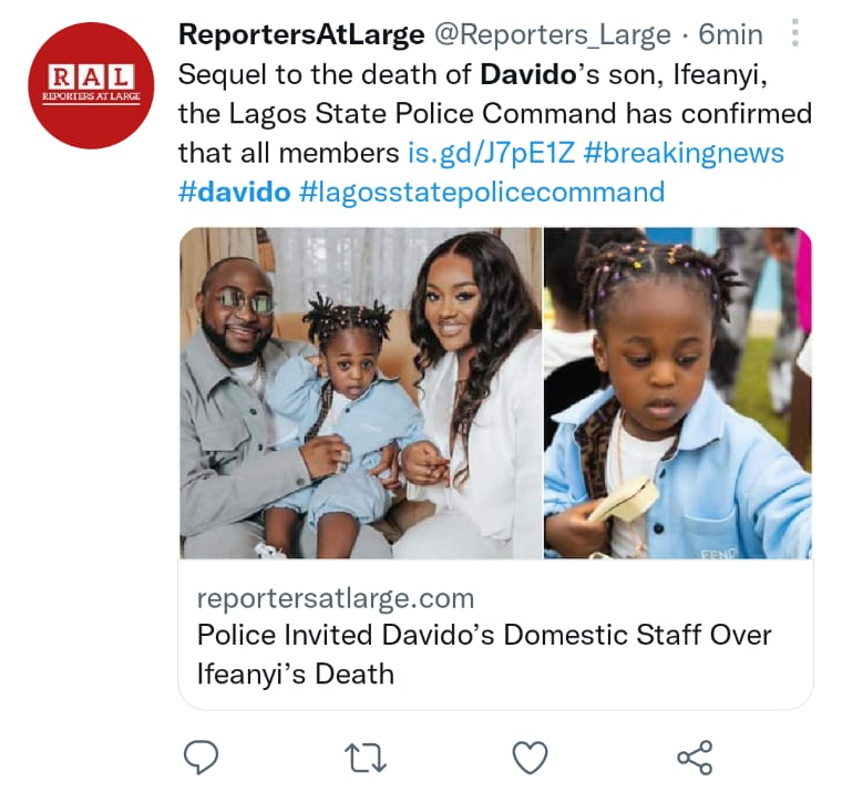 Muere hijo cantante Davido