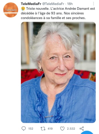 Muere actriz Andrée Damant