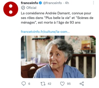 Muere actriz Andrée Damant