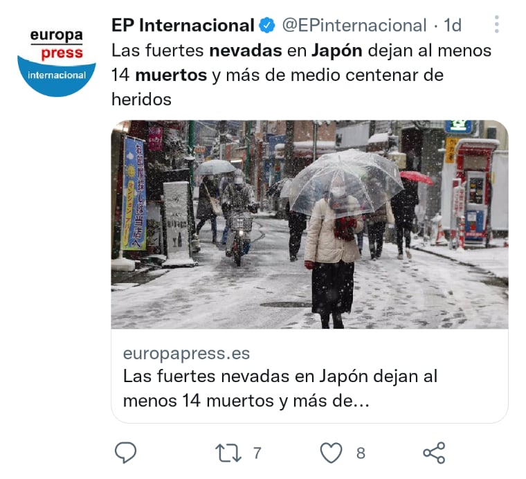 Muertos nevadas en Japón