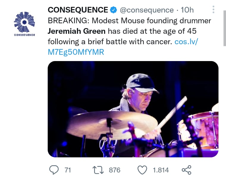 Jeremiah Green drummer dies