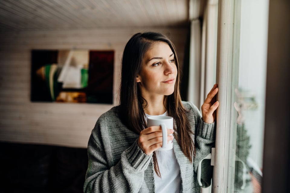 Girl thinking, Window, Coffee, Partner, Podcast