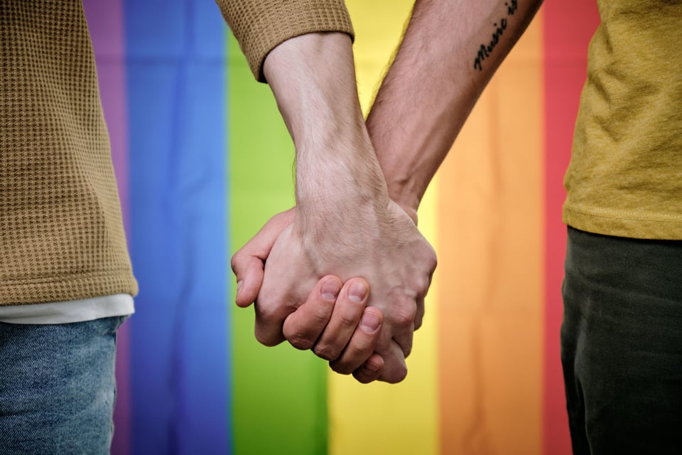 Gay couple holding hands