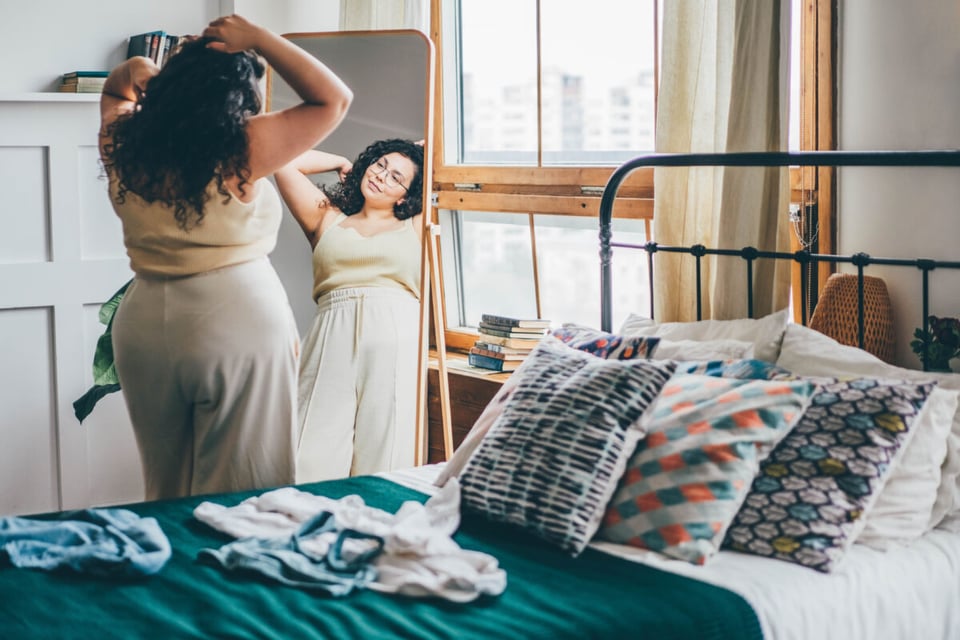 Woman, Mirror, Bed, Ex, Happy