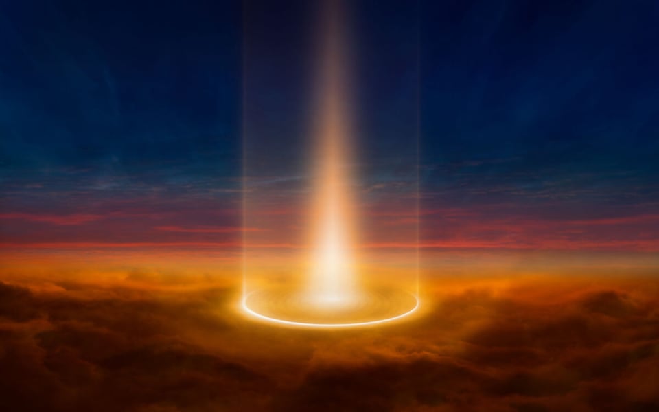 Sky, Red sunset, Circle light, UFO, Clouds