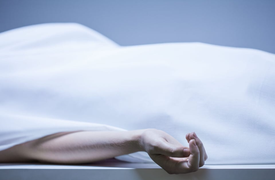 A cover death body with hand exposed