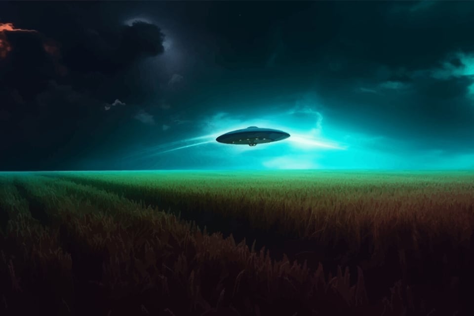 OVNI volando en campo de cultivo