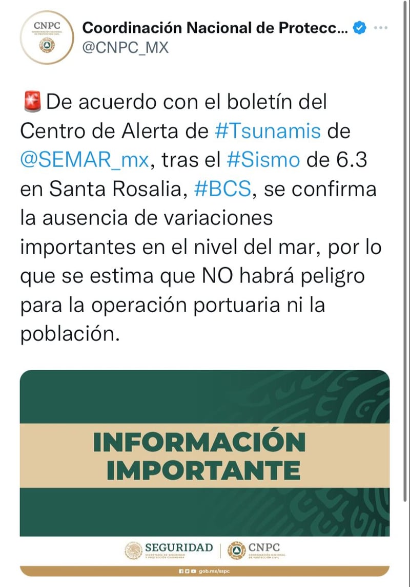 "Se estima que NO habrá peligro"